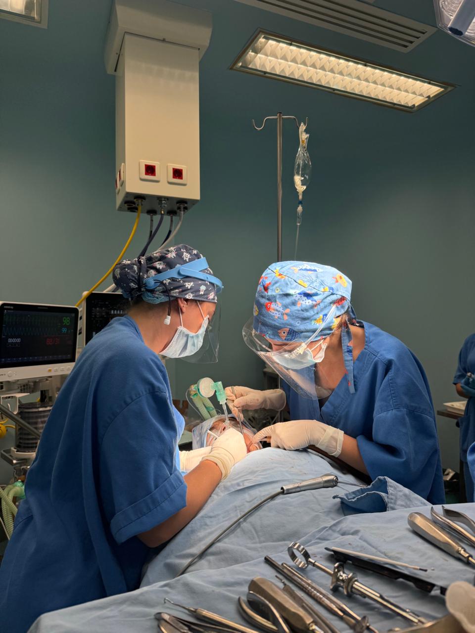 Dr. Marilyn Nohra treating a child under general anesthesia in a Beirut hospital